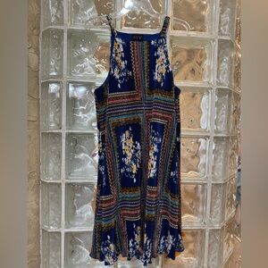 AUW Blue Floral Striped Midi Dress